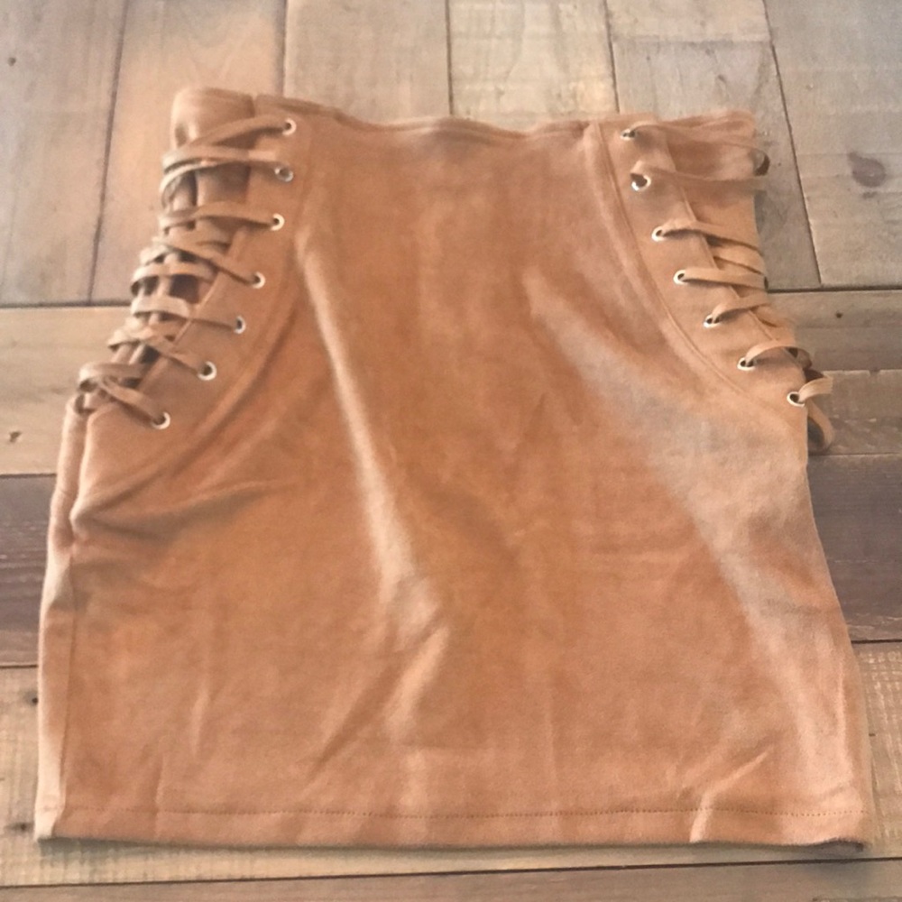 Camel suede mini skirt